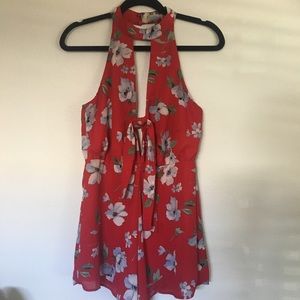 Lush - Red Romper with Blue flowers